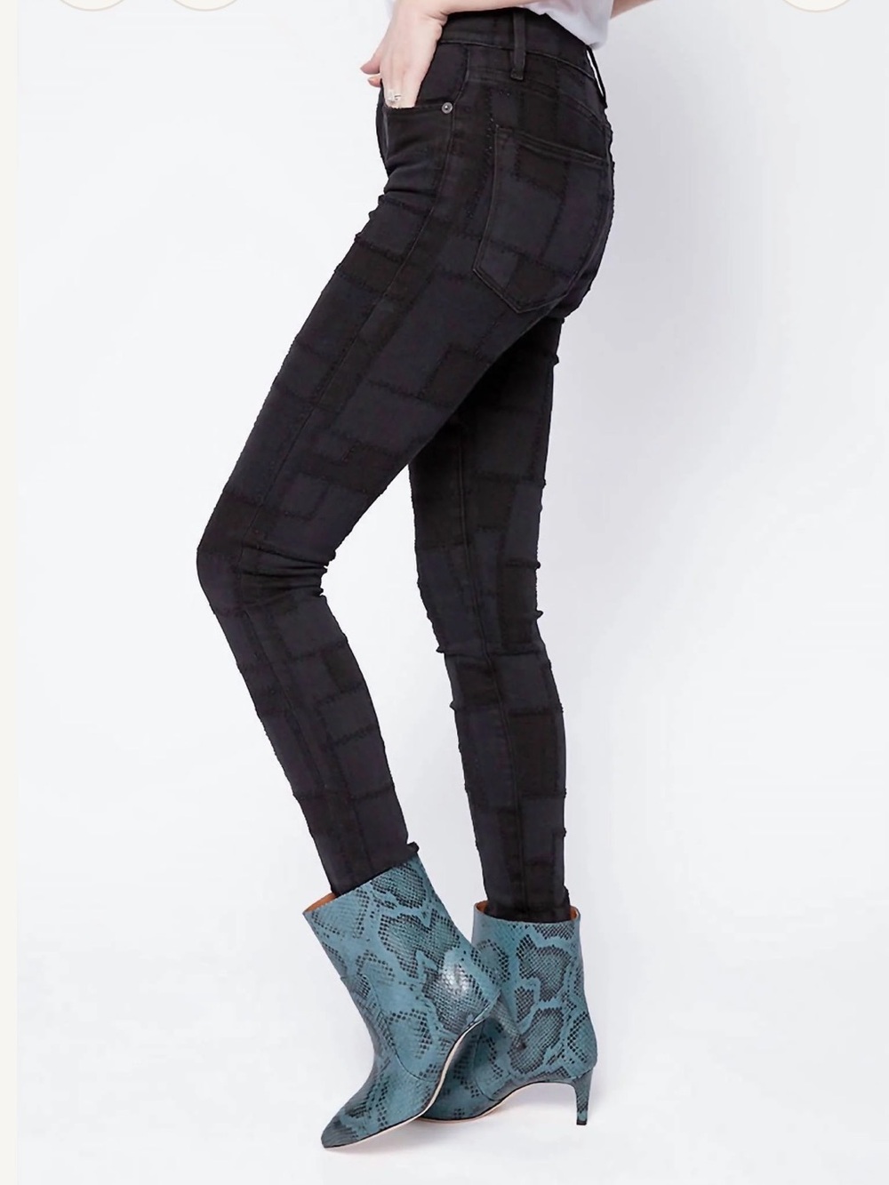 FRAME Le High Skinny Jeans Black Patchwork Grid High Rise Stretch Size 28